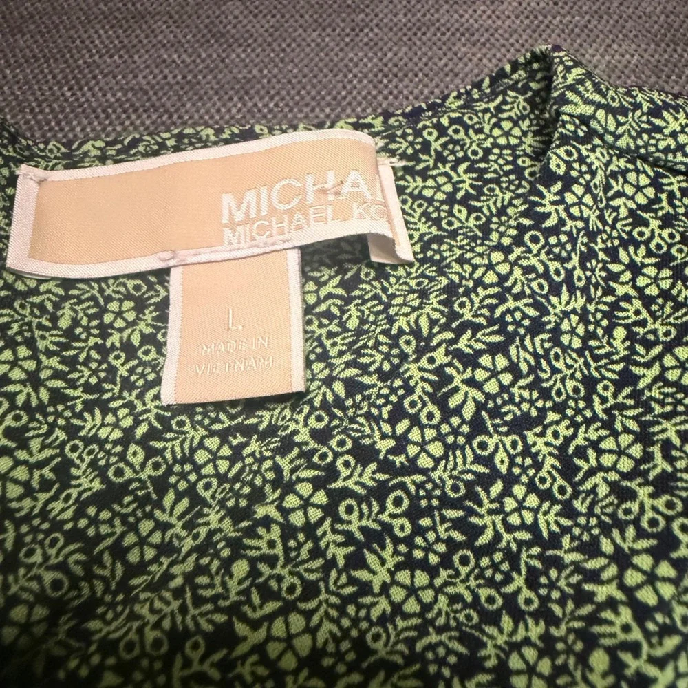 Michael‎ Kors Green Floral Twist Neck Sleeveless Blouse Top Large